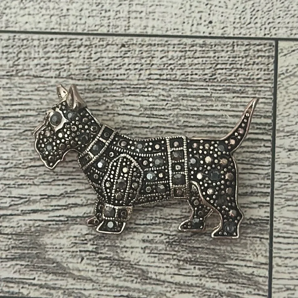 Scottie Terrier Marcasite and Rose Gold Tone Pin